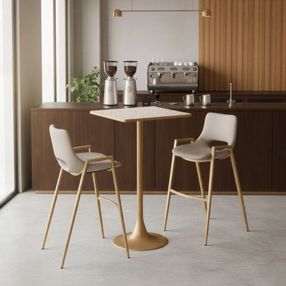 24" Beige and Gold Faux Terrazzo and Steel Square Bar Table HomeRoots
