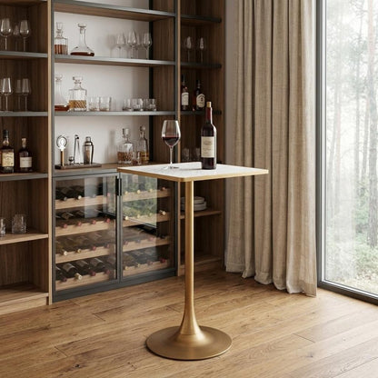 24" Beige and Gold Faux Terrazzo and Steel Square Bar Table HomeRoots