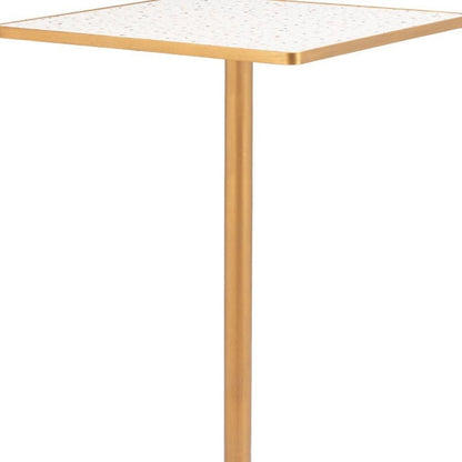 24" Beige and Gold Faux Terrazzo and Steel Square Bar Table HomeRoots