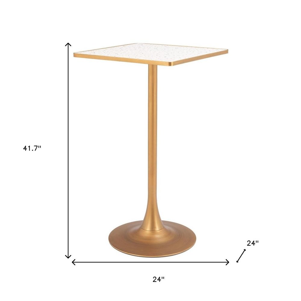 24" Beige and Gold Faux Terrazzo and Steel Square Bar Table HomeRoots