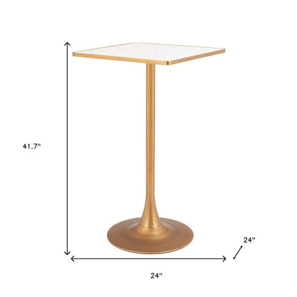 24" Beige and Gold Faux Terrazzo and Steel Square Bar Table HomeRoots