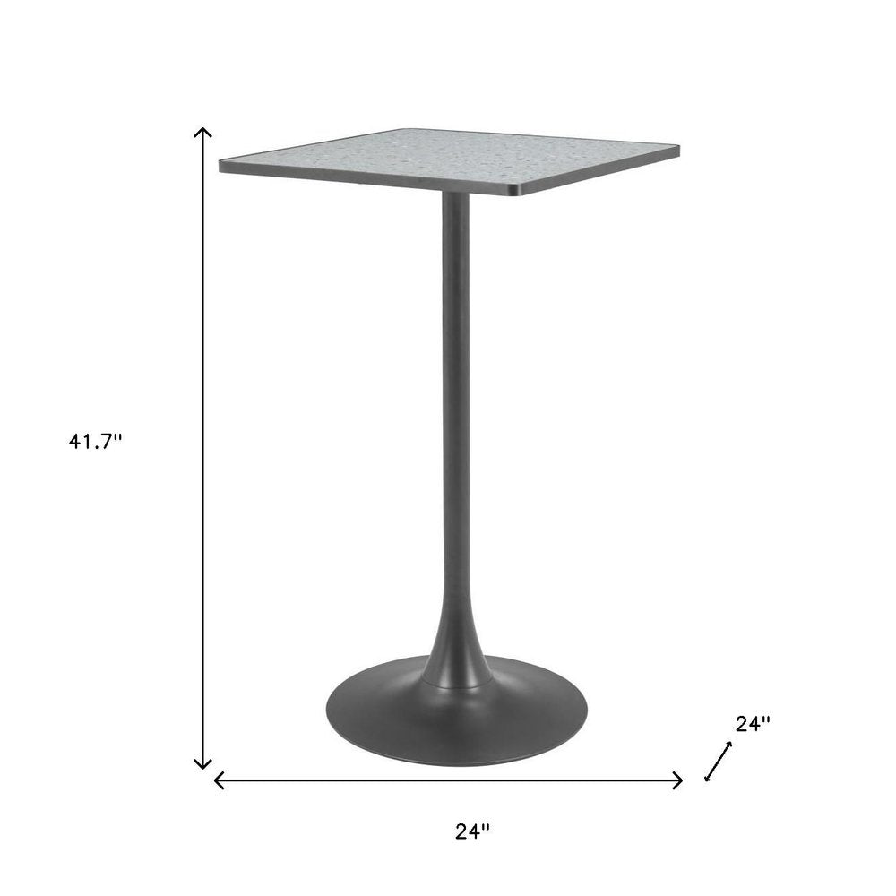 24" Gray and Black Faux Terrazzo and Steel Square Bar Table HomeRoots