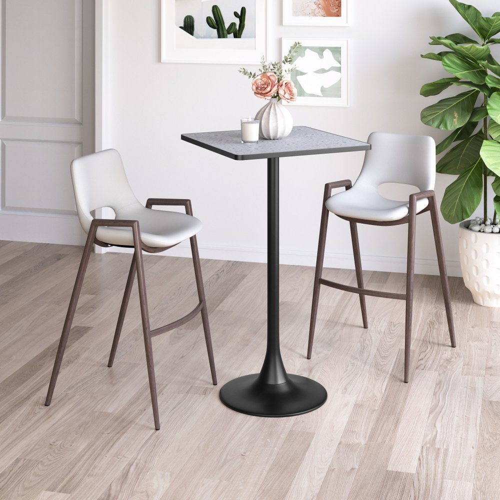 24" Gray and Black Faux Terrazzo and Steel Square Bar Table HomeRoots