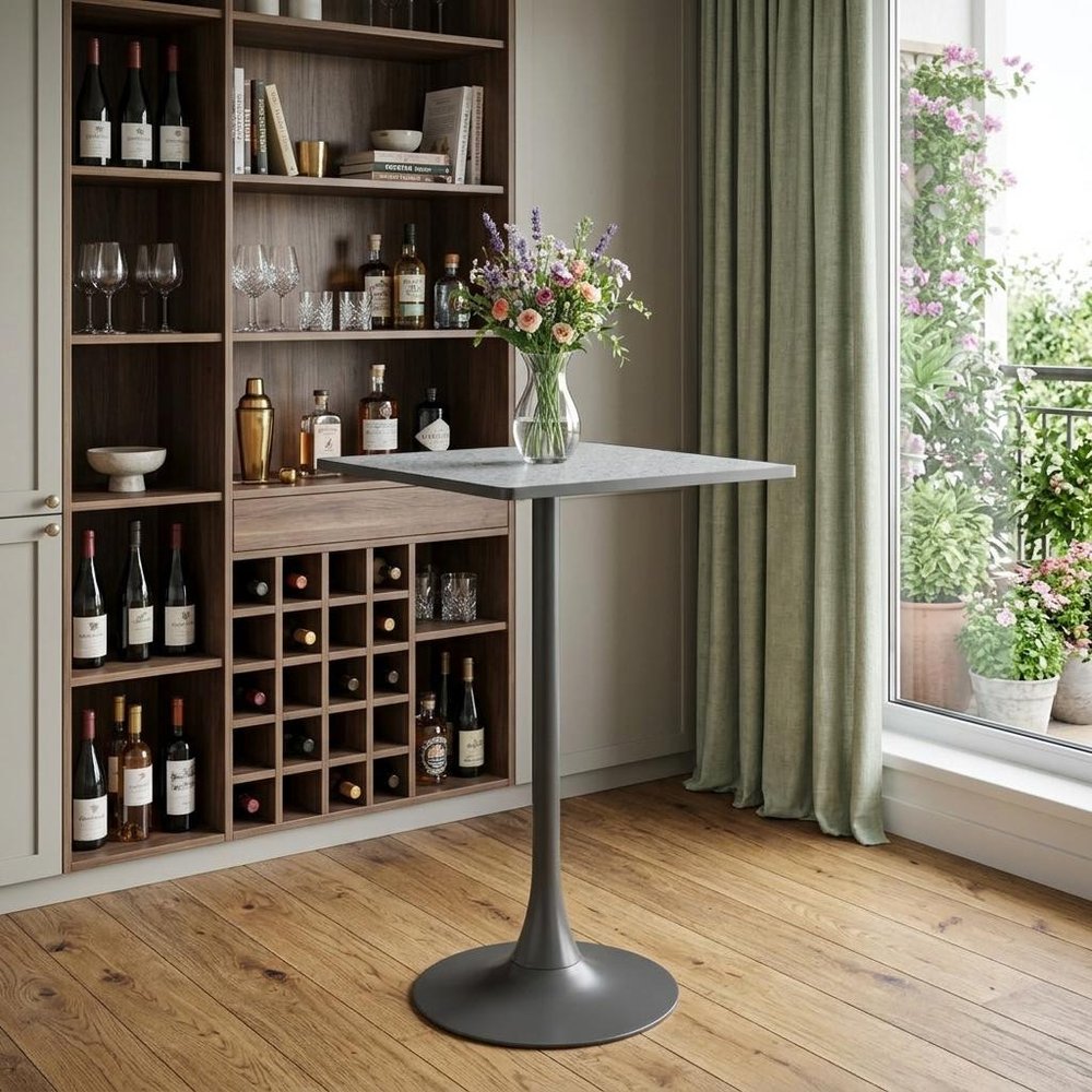 24" Gray and Black Faux Terrazzo and Steel Square Bar Table HomeRoots