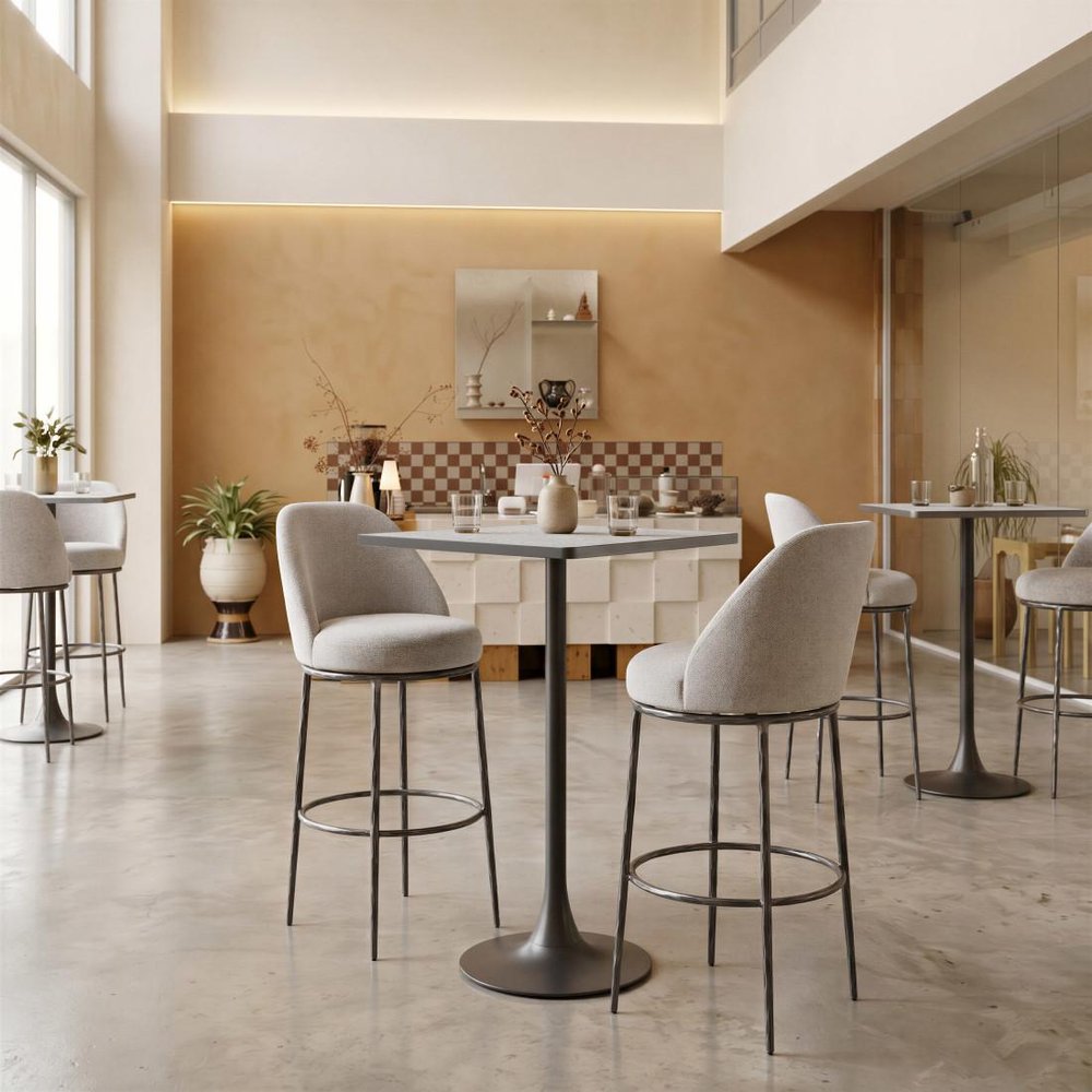24" Gray and Black Faux Terrazzo and Steel Square Bar Table HomeRoots