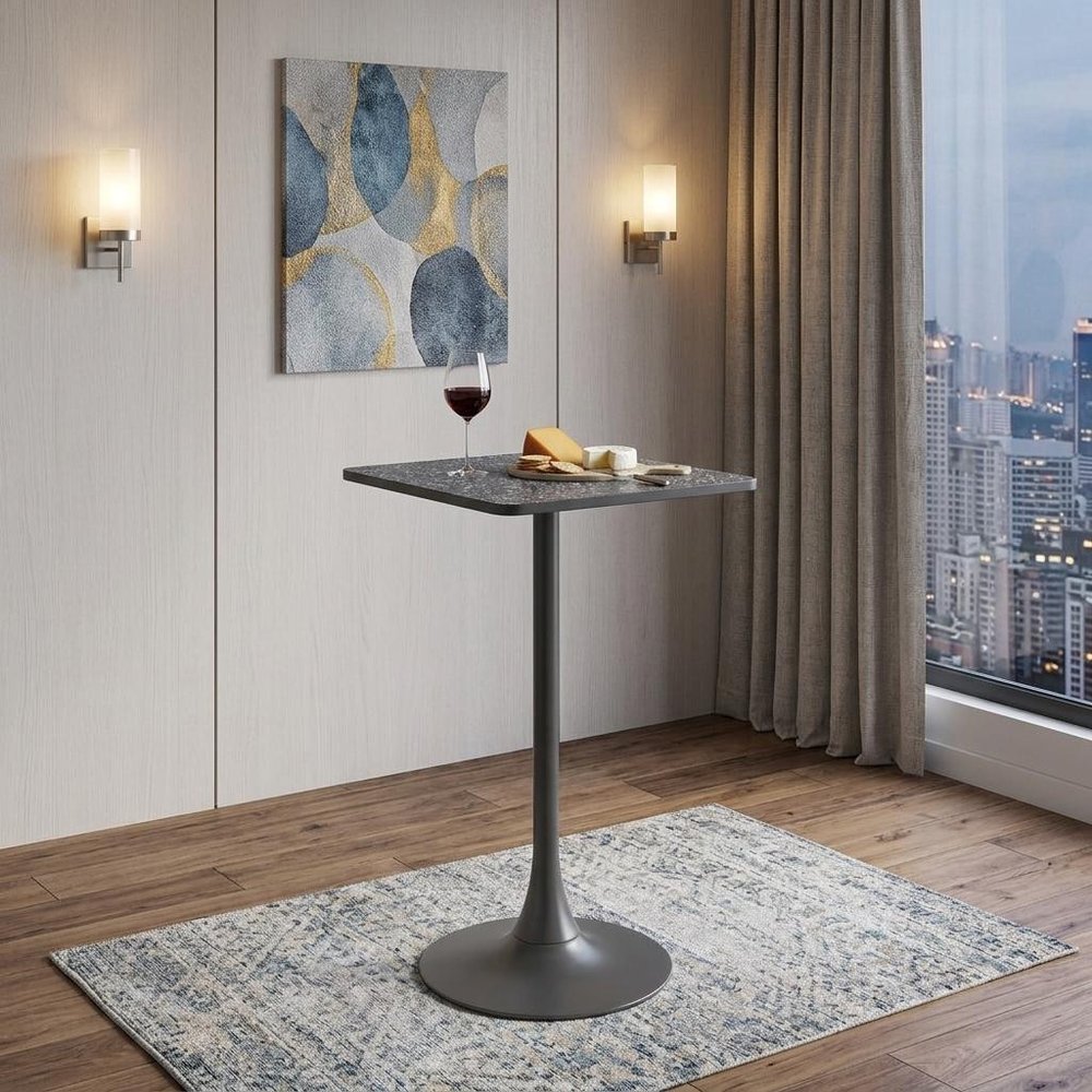 24" Black Faux Terrazzo and Steel Square Bar Table HomeRoots