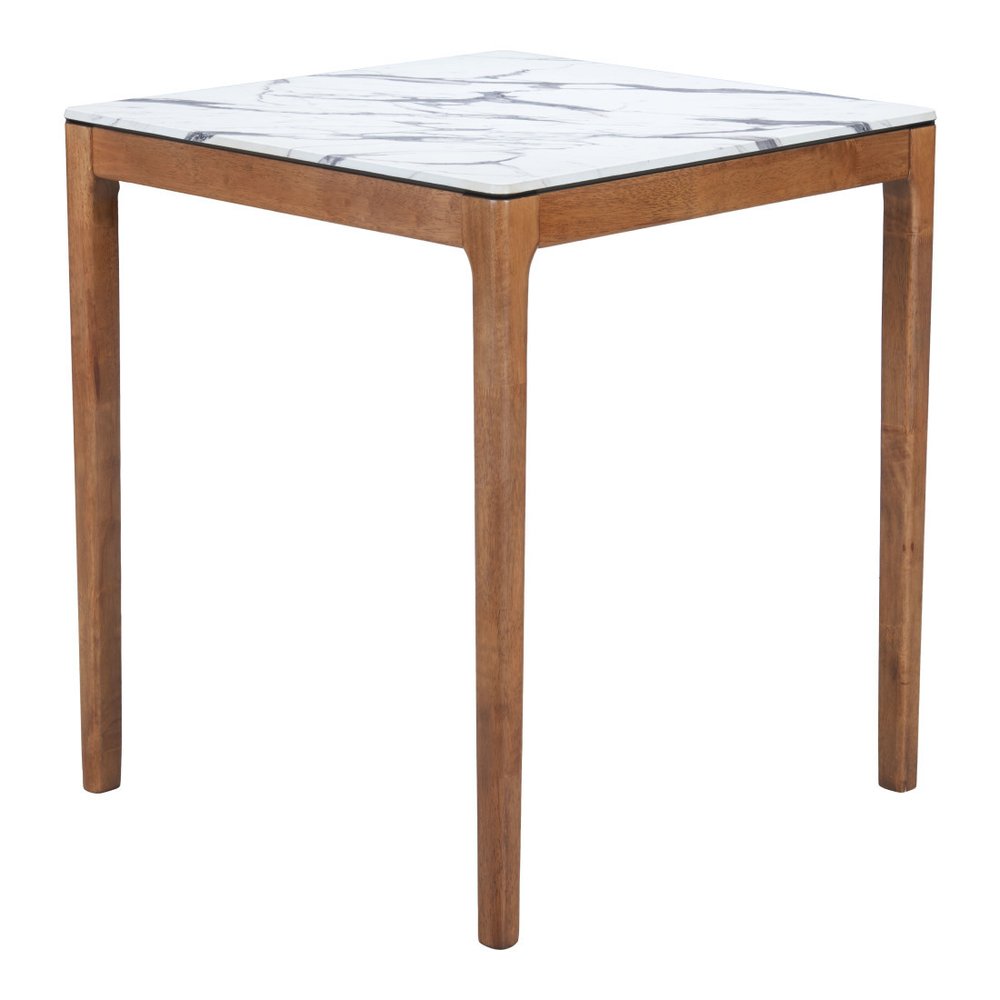 32" White and Natural Faux Marble and Solid Wood Square Bar Table HomeRoots