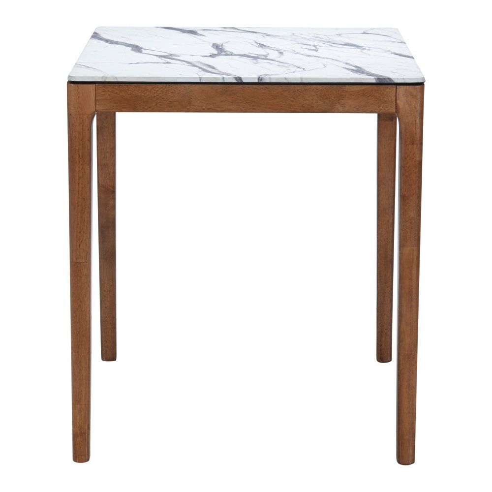 32" White and Natural Faux Marble and Solid Wood Square Bar Table HomeRoots