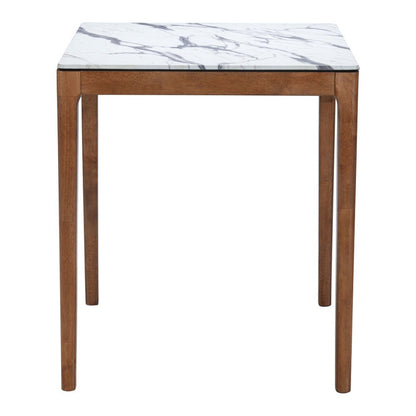 32" White and Natural Faux Marble and Solid Wood Square Bar Table HomeRoots