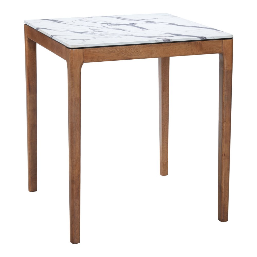 32" White and Natural Faux Marble and Solid Wood Square Bar Table HomeRoots