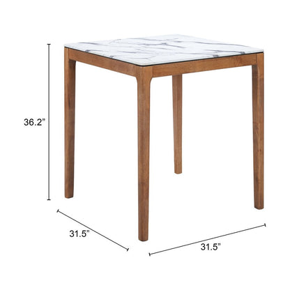 32" White and Natural Faux Marble and Solid Wood Square Bar Table HomeRoots