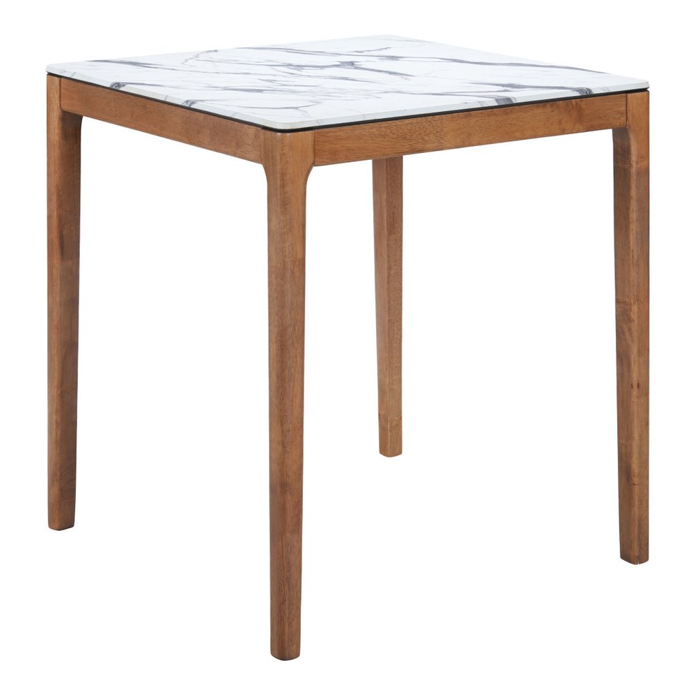 32" White and Natural Faux Marble and Solid Wood Square Bar Table HomeRoots