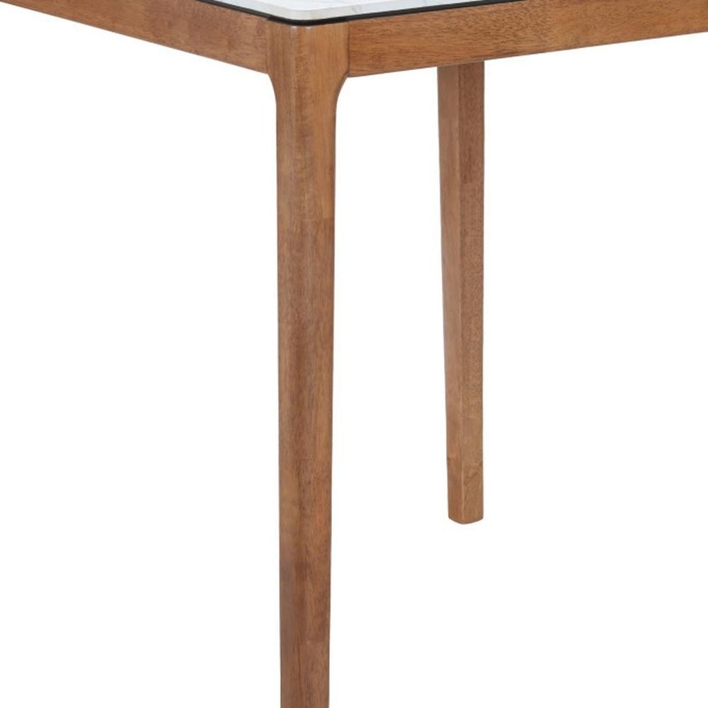 32" White and Natural Faux Marble and Solid Wood Square Bar Table HomeRoots