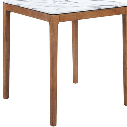 32" White and Natural Faux Marble and Solid Wood Square Bar Table HomeRoots