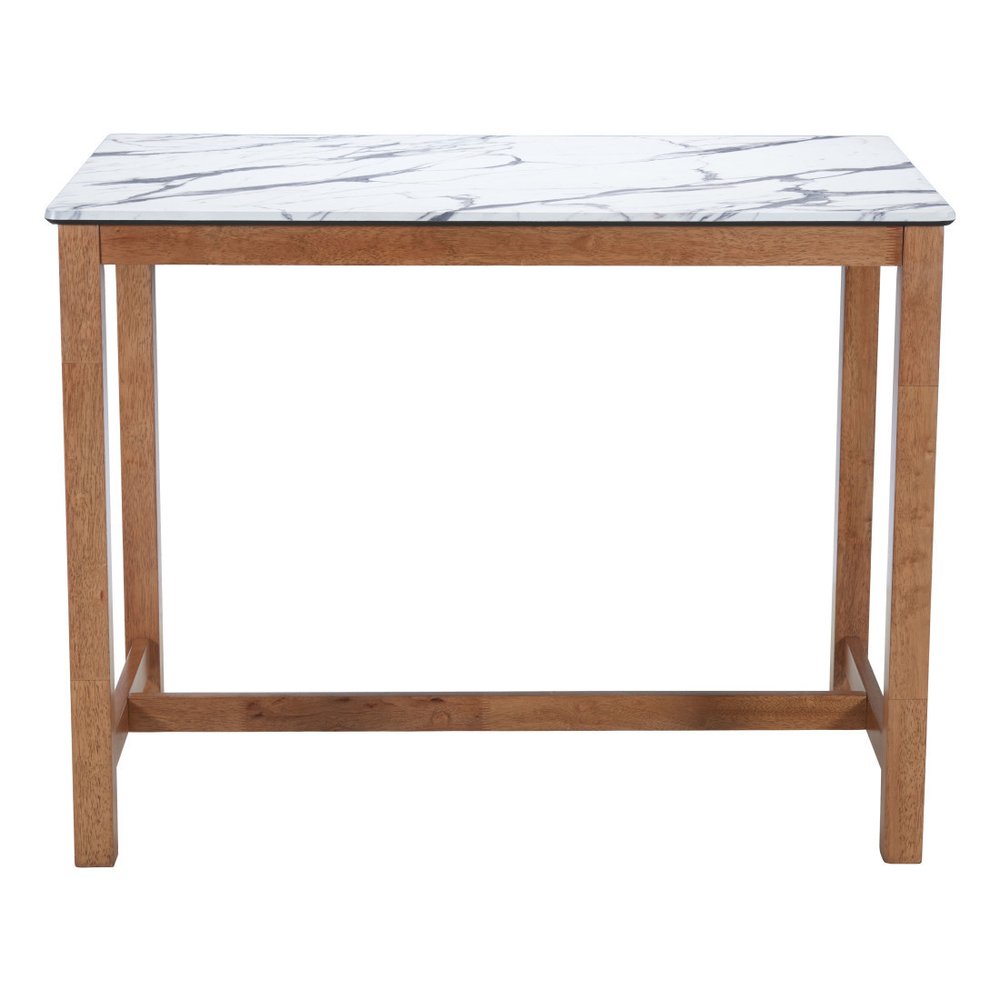 48" White and Natural Faux Marble and Solid Wood Rectangular Bar Table HomeRoots