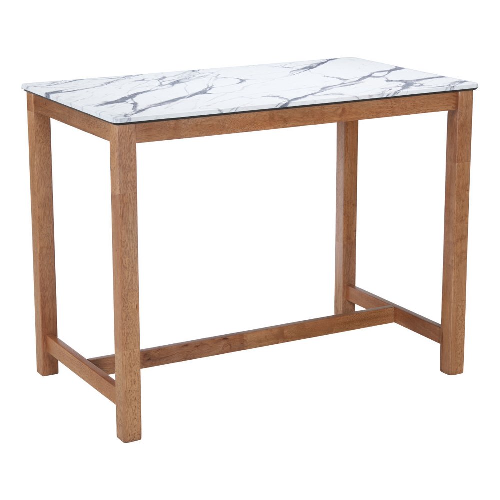 48" White and Natural Faux Marble and Solid Wood Rectangular Bar Table HomeRoots