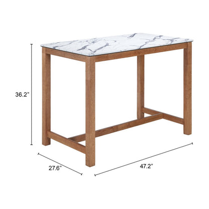 48" White and Natural Faux Marble and Solid Wood Rectangular Bar Table HomeRoots