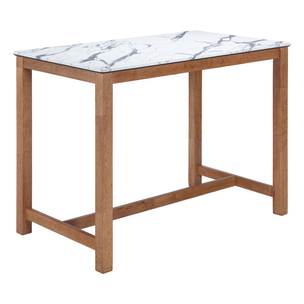 48" White and Natural Faux Marble and Solid Wood Rectangular Bar Table HomeRoots