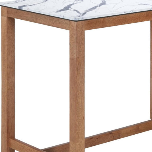 48" White and Natural Faux Marble and Solid Wood Rectangular Bar Table HomeRoots