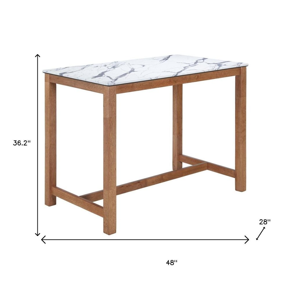 48" White and Natural Faux Marble and Solid Wood Rectangular Bar Table — view 2