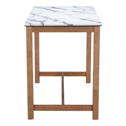 48" White and Natural Faux Marble and Solid Wood Rectangular Bar Table HomeRoots