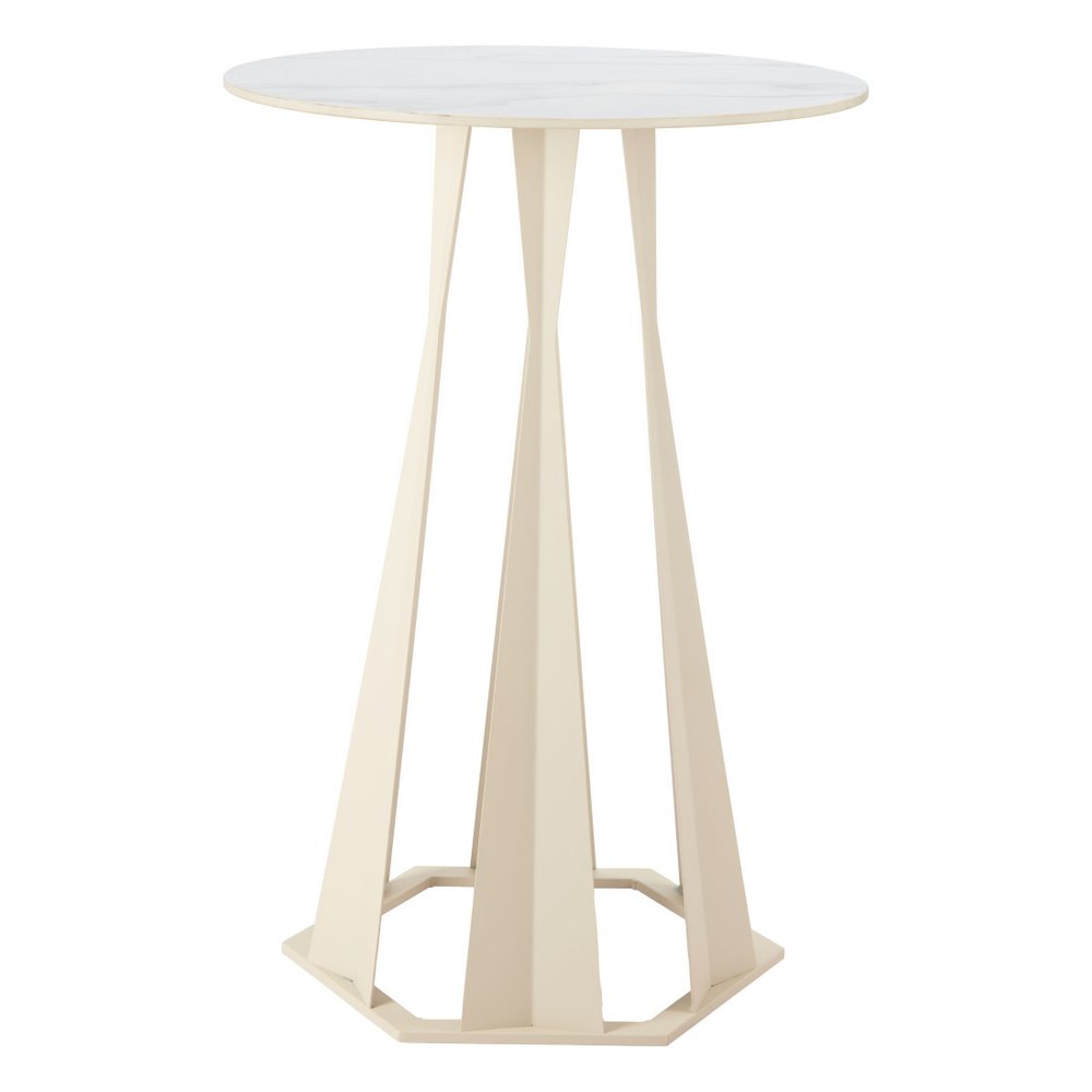 26" White Faux Marble and Steel Rounded Bar Table HomeRoots