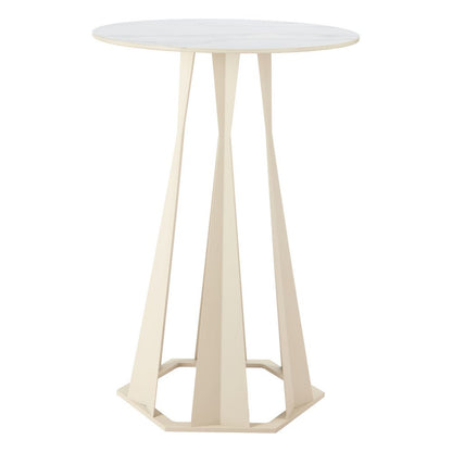 26" White Faux Marble and Steel Rounded Bar Table HomeRoots