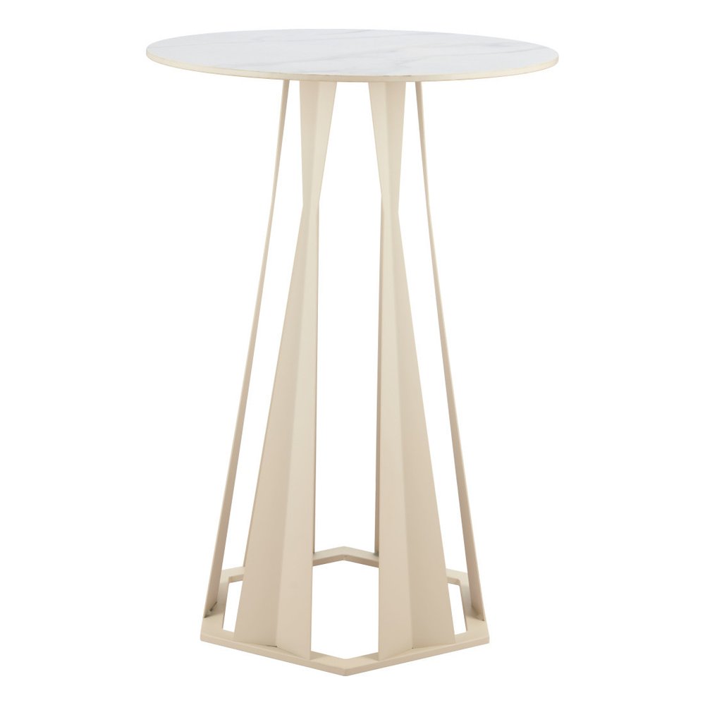 26" White Faux Marble and Steel Rounded Bar Table HomeRoots