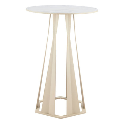 26" White Faux Marble and Steel Rounded Bar Table HomeRoots