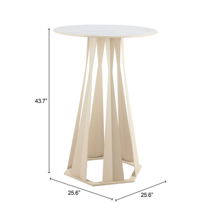 26" White Faux Marble and Steel Rounded Bar Table HomeRoots