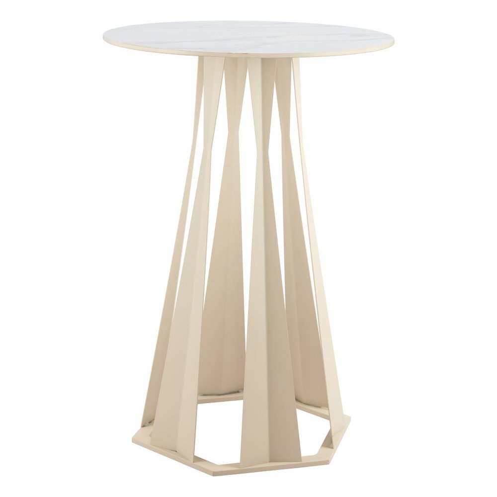 26" White Faux Marble and Steel Rounded Bar Table HomeRoots