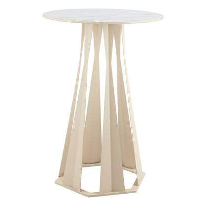 26" White Faux Marble and Steel Rounded Bar Table HomeRoots