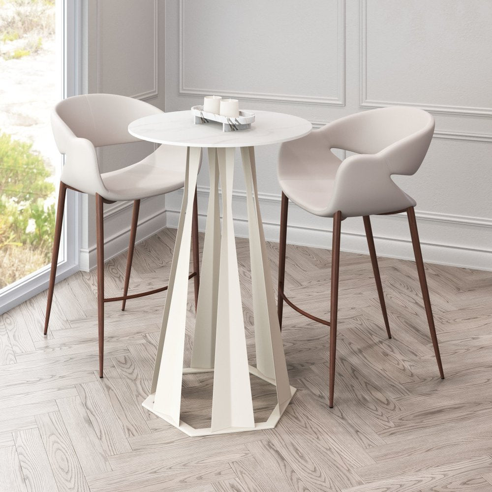 26" White Faux Marble and Steel Rounded Bar Table HomeRoots