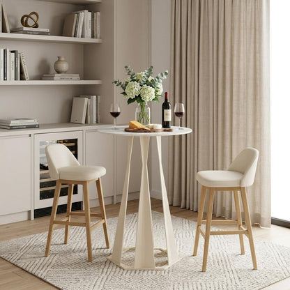 26" White Faux Marble and Steel Rounded Bar Table
