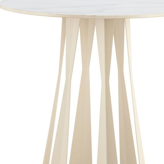 26" White Faux Marble and Steel Rounded Bar Table HomeRoots