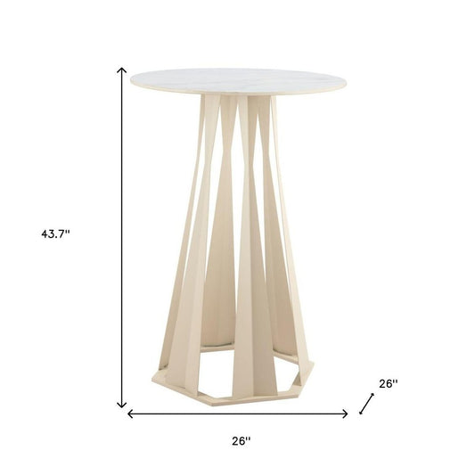 26" White Faux Marble and Steel Rounded Bar Table HomeRoots