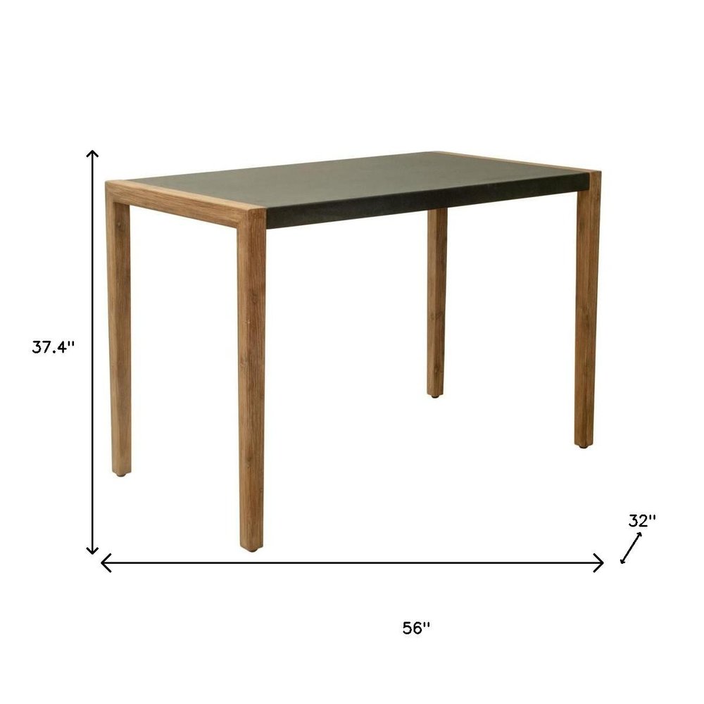 56" Gray And Natural Faux Concrete And Solid Wood Outdoor Bar Table HomeRoots