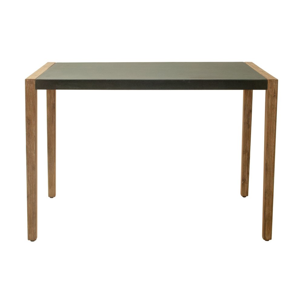 56" Gray And Natural Faux Concrete And Solid Wood Outdoor Bar Table HomeRoots