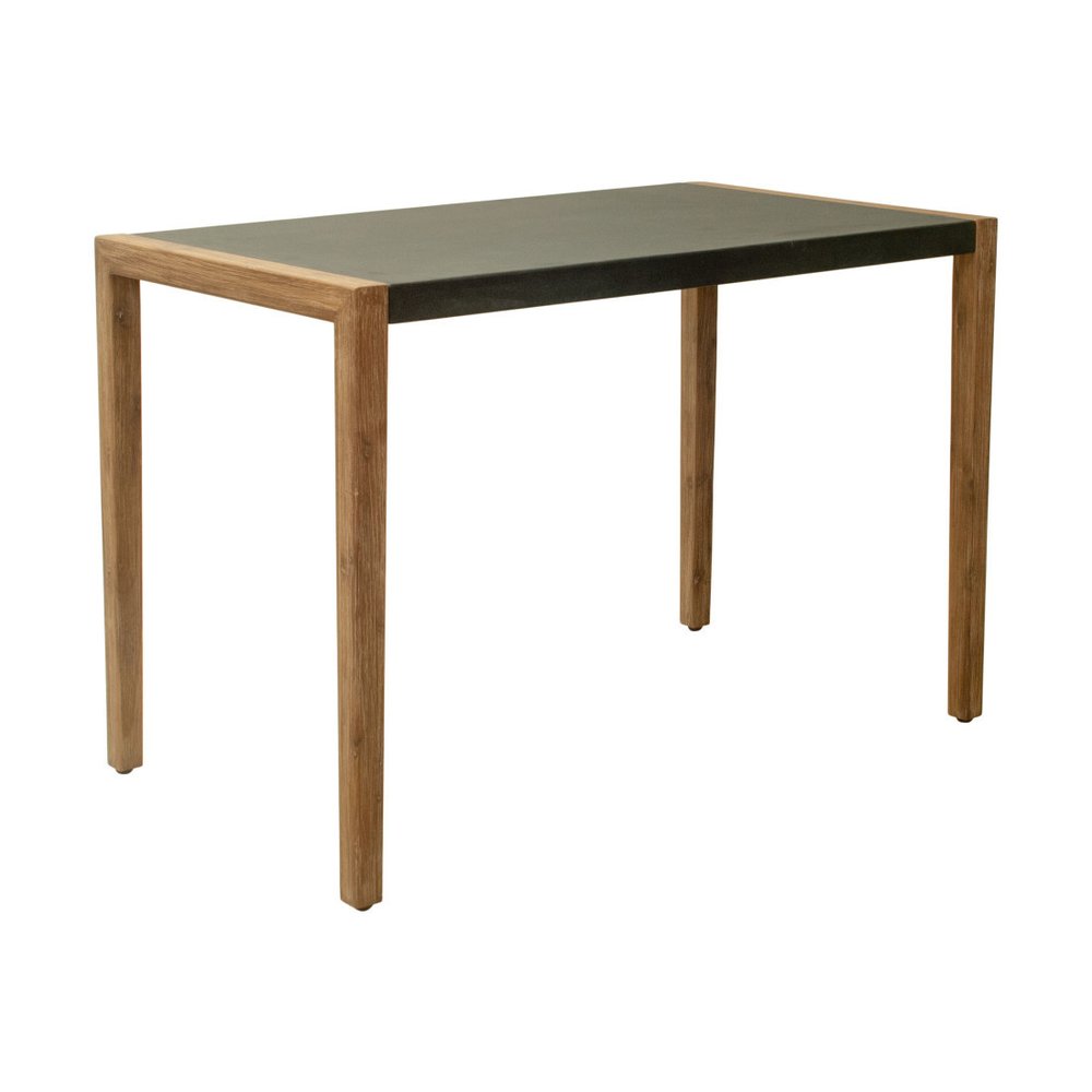 56" Gray And Natural Faux Concrete And Solid Wood Outdoor Bar Table HomeRoots