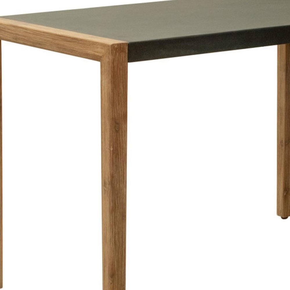 56" Gray And Natural Faux Concrete And Solid Wood Outdoor Bar Table HomeRoots