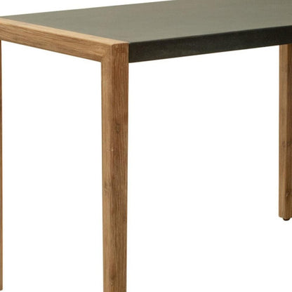 56" Gray And Natural Faux Concrete And Solid Wood Outdoor Bar Table HomeRoots