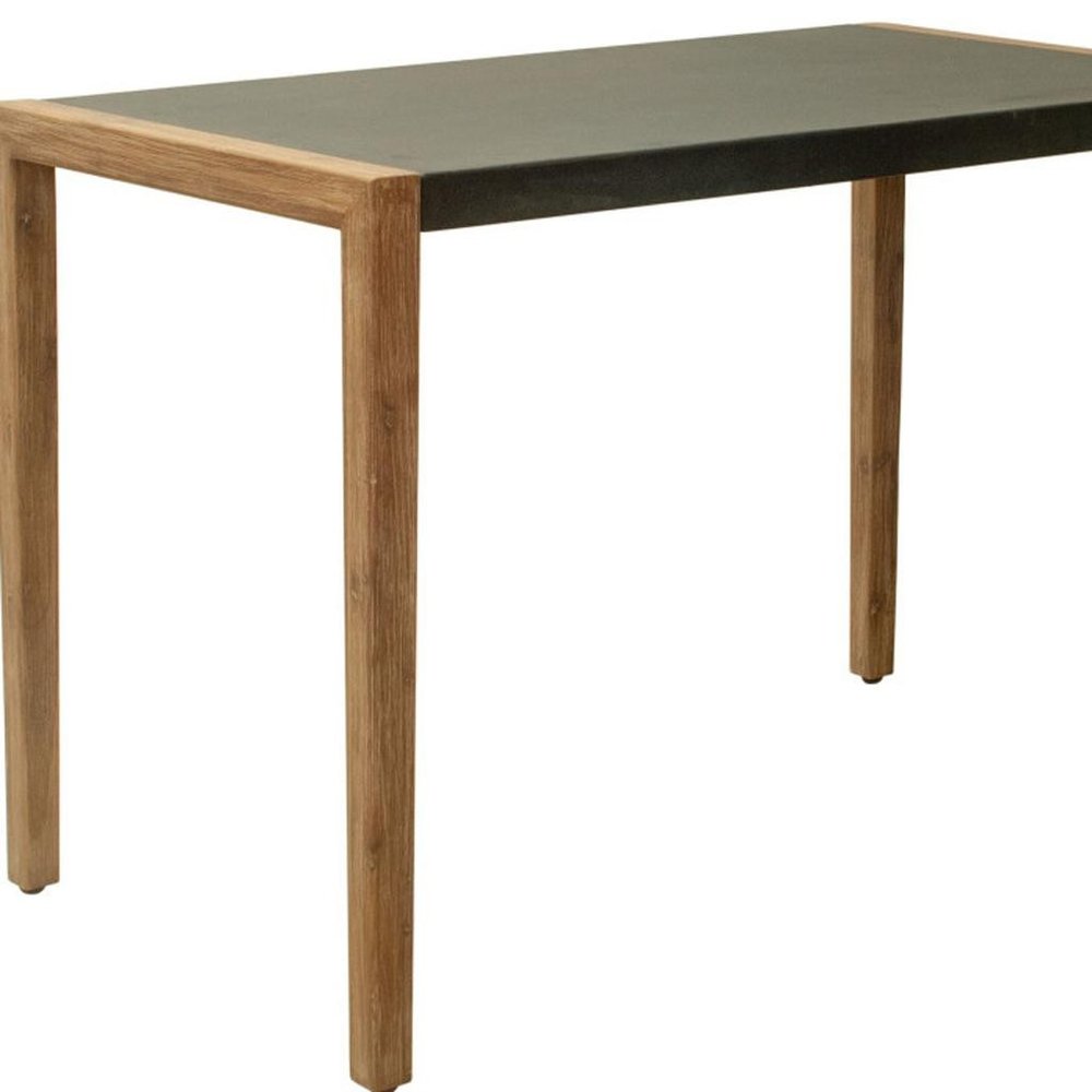 56" Gray And Natural Faux Concrete And Solid Wood Outdoor Bar Table HomeRoots