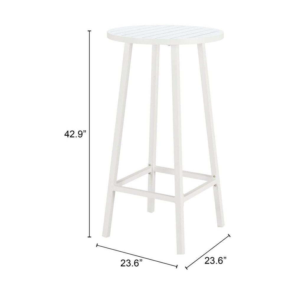 24" White Aluminum Slat Rounded Outdoor Bar Table HomeRoots