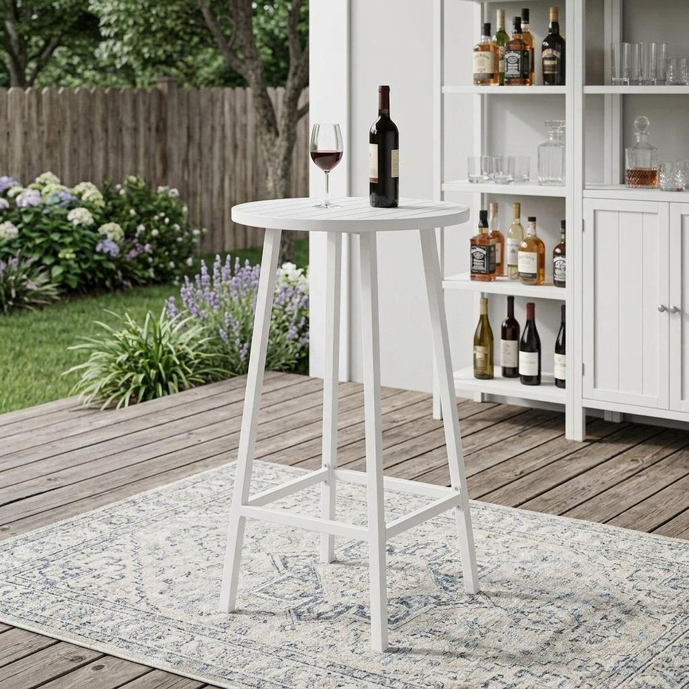 24" White Aluminum Slat Rounded Outdoor Bar Table HomeRoots