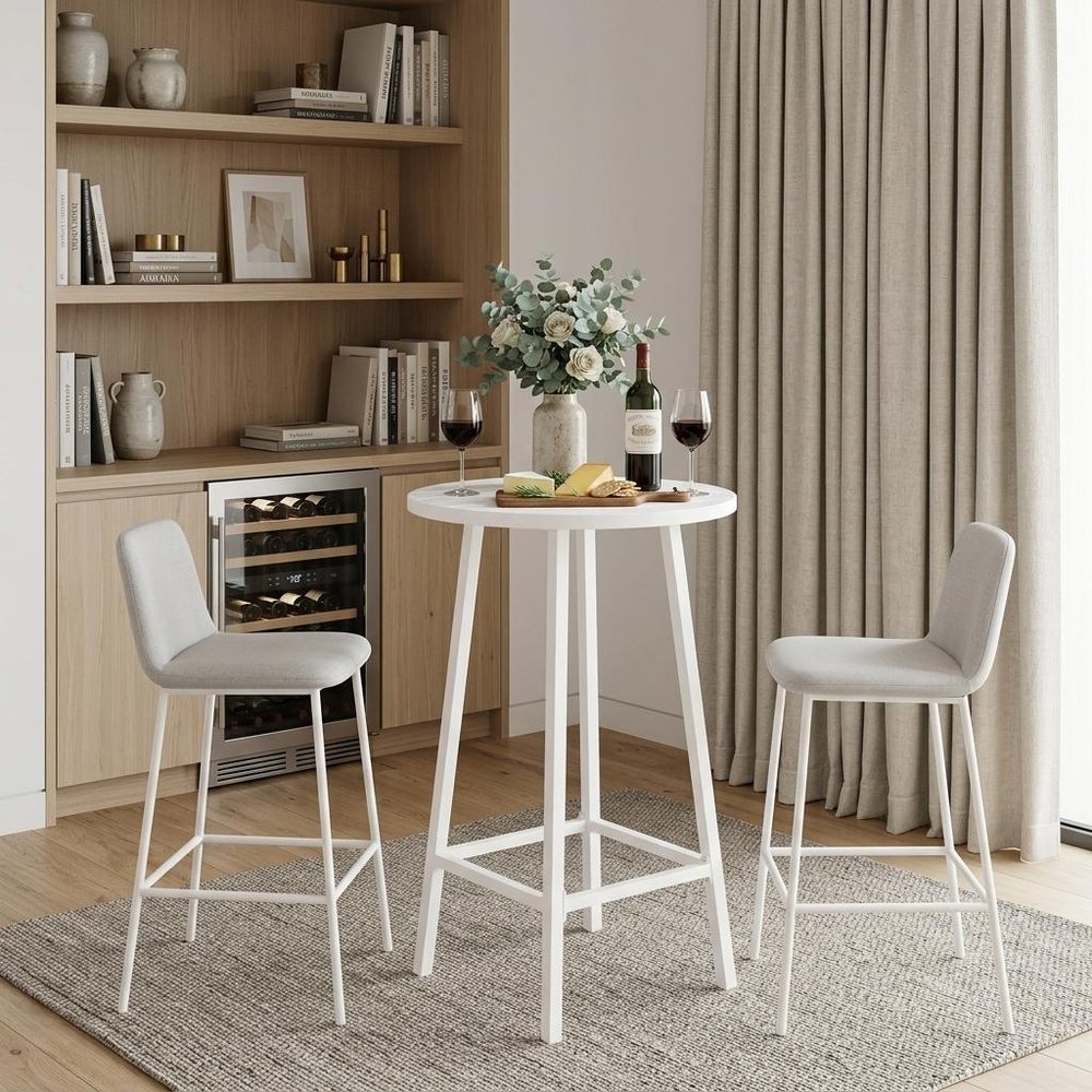 24" White Aluminum Slat Rounded Outdoor Bar Table HomeRoots