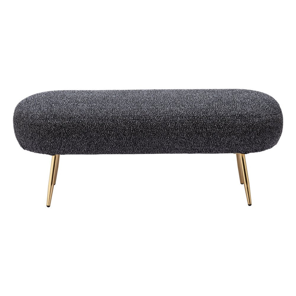48" Black And Gold Velvet And Steel Upholstered Bench HomeRoots