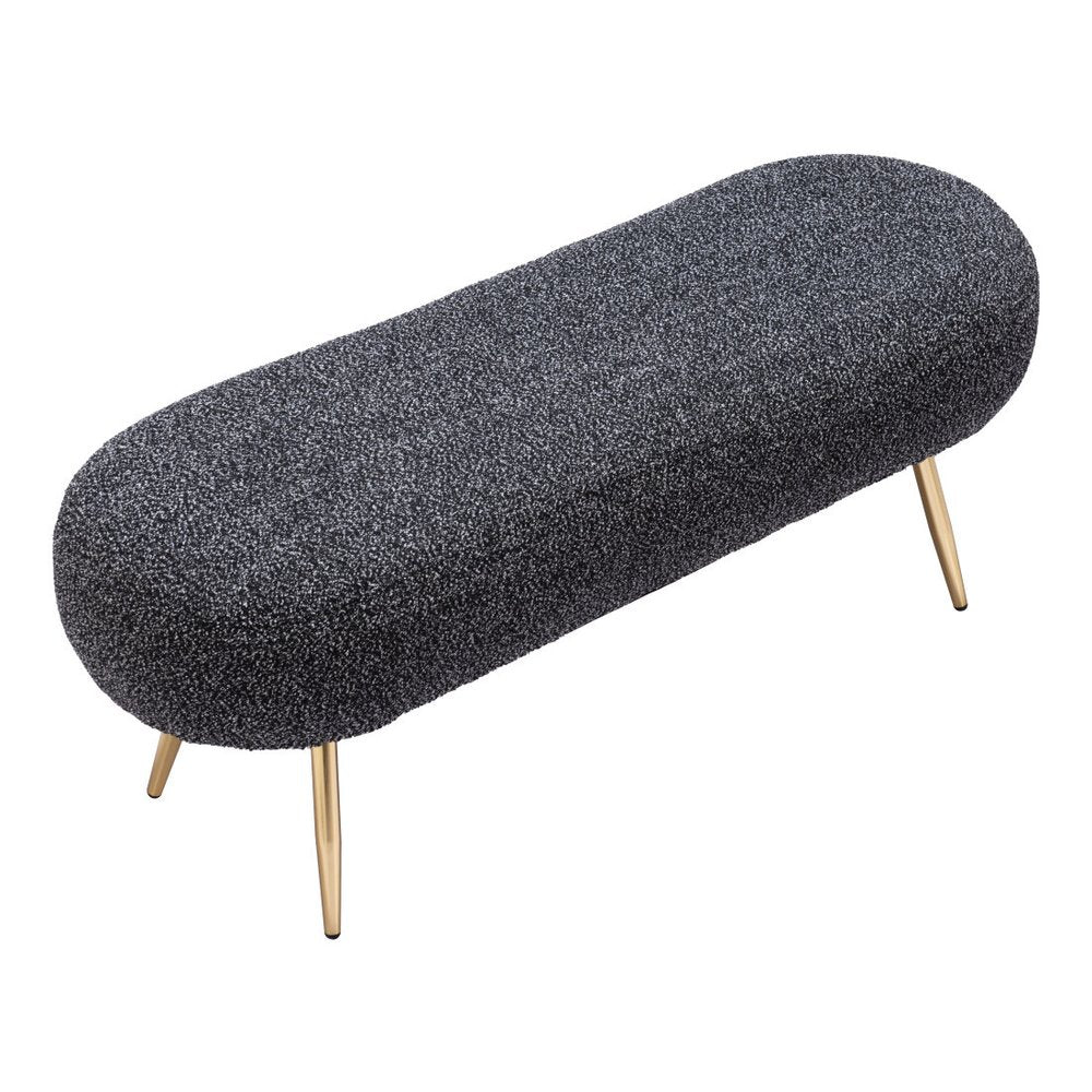 48" Black And Gold Velvet And Steel Upholstered Bench — view 3