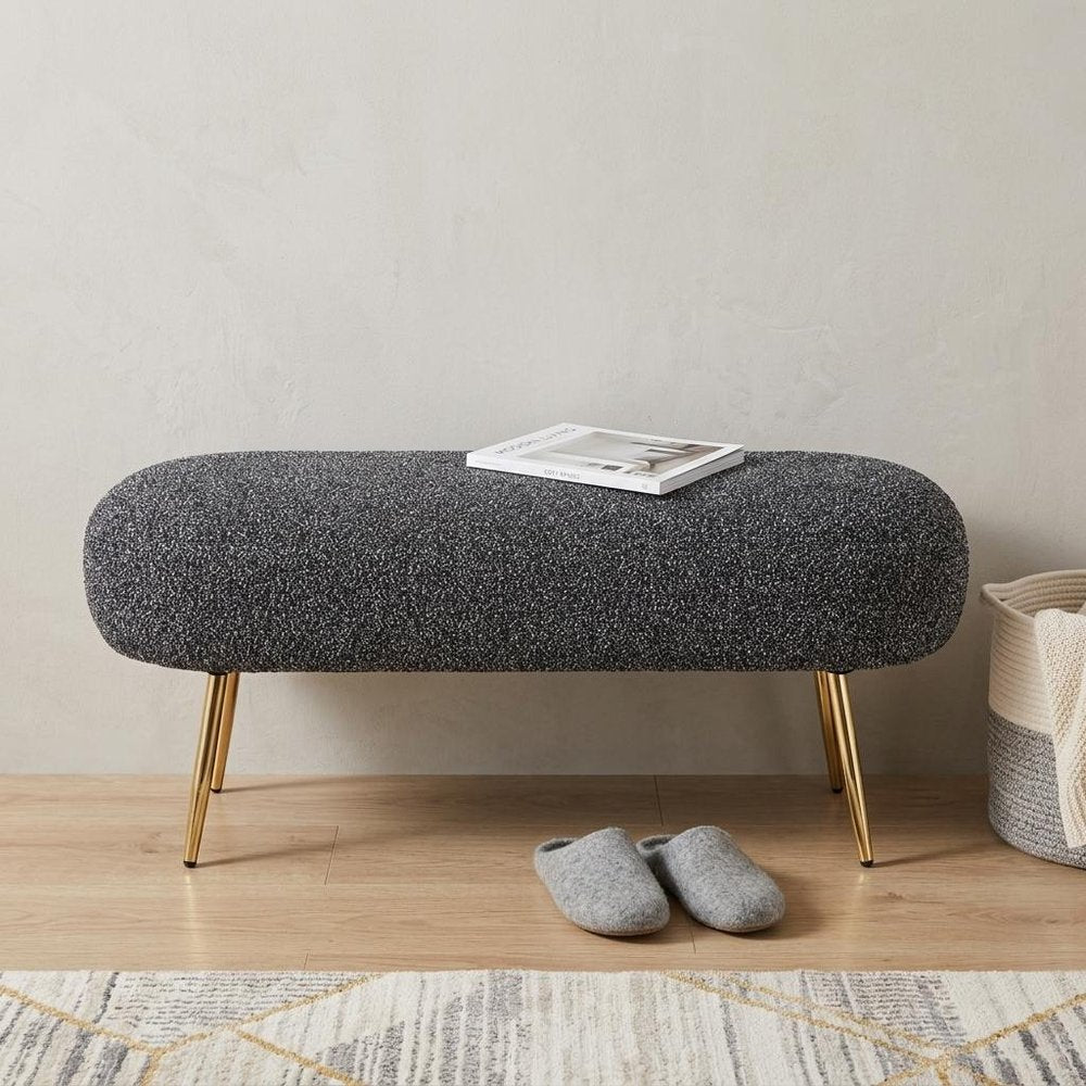 48" Black And Gold Velvet And Steel Upholstered Bench HomeRoots