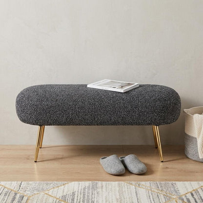 48" Black And Gold Velvet And Steel Upholstered Bench HomeRoots