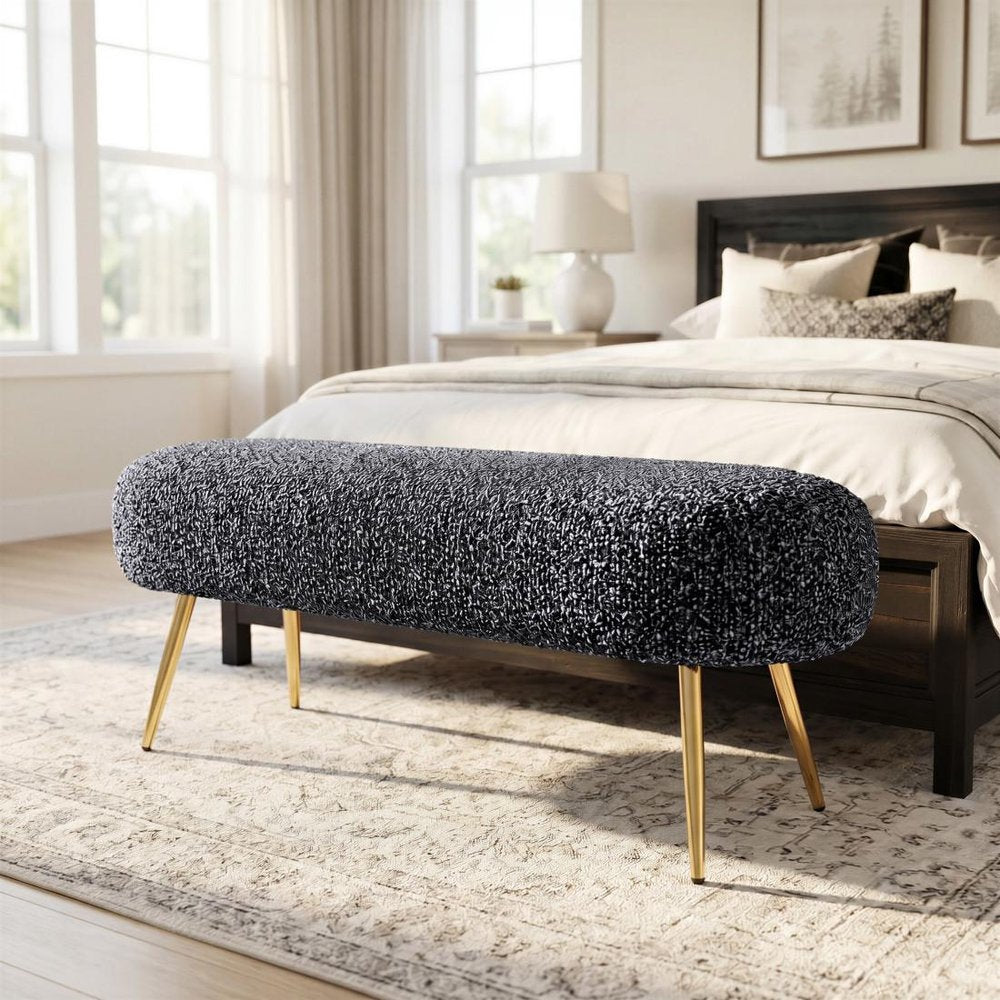48" Black And Gold Velvet And Steel Upholstered Bench — view 9